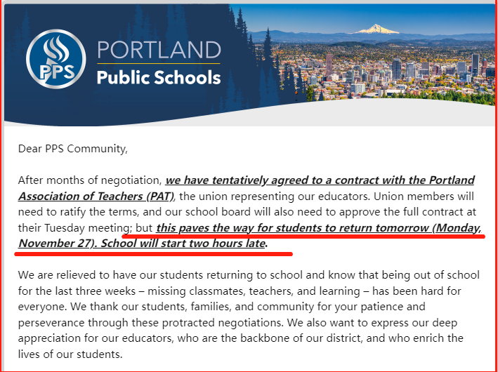 波特兰学区的孩子们星期一复课！果然征税！