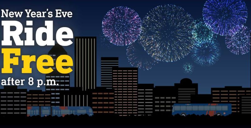 波特兰地区新年前夜免费乘坐公交车、MAX！